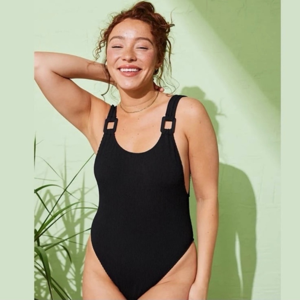 NWT Aerie Black Crinkle Birthday Scoop Cheekiest One Piece Swimsuit XXS